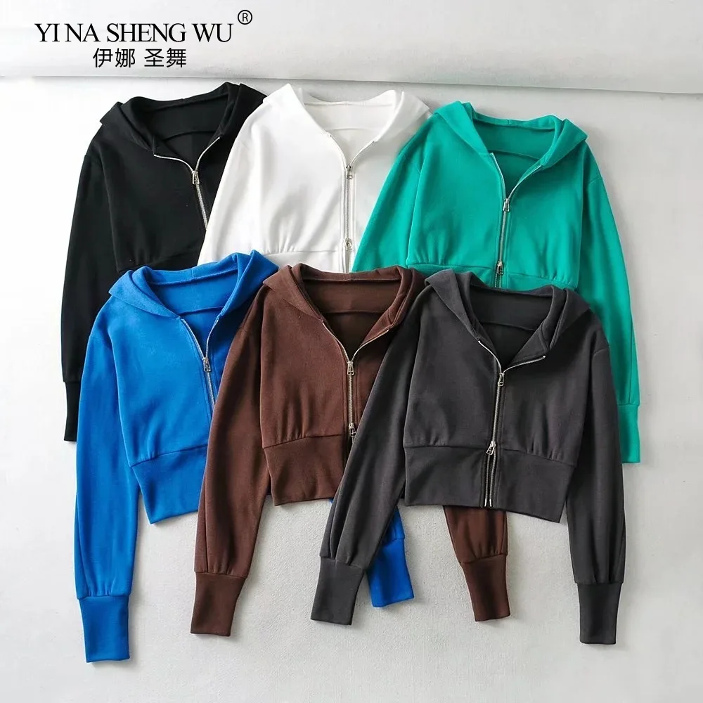 Zip-up Autumn Women Top Hoodies Crop Sport Jacket Female Running Coats Fitness Yoga Shirt Top Workout Gym Activewear Sportswear