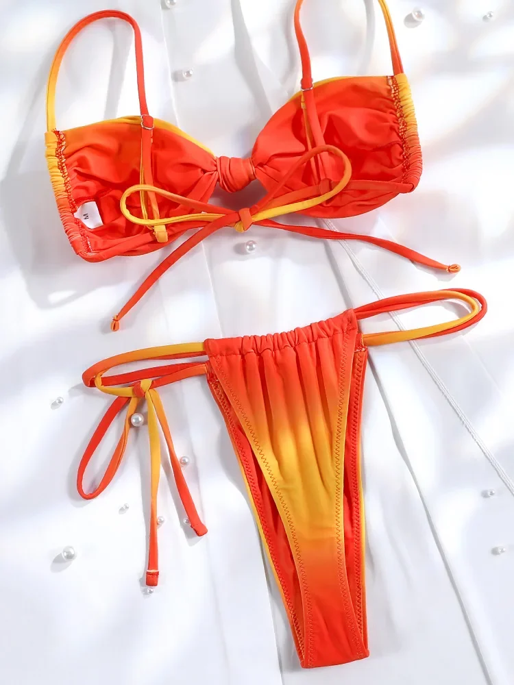 Rinabe 오렌지 비키니 하이 웨이스트 수영복 여성 수영복 2025 Beachwear 프린트 수영복 투피스 비키니 세트 Biquinis