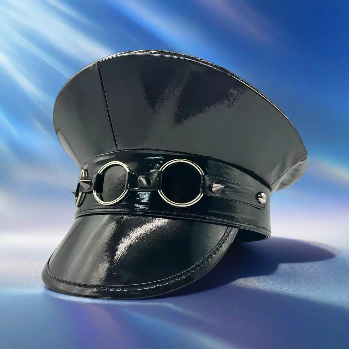 HongLuan Laser lederen kapiteinshoed Strass en militaire petten voor dames, Rave Festivals Accessoires & Feestpet Man Cosplay Fem