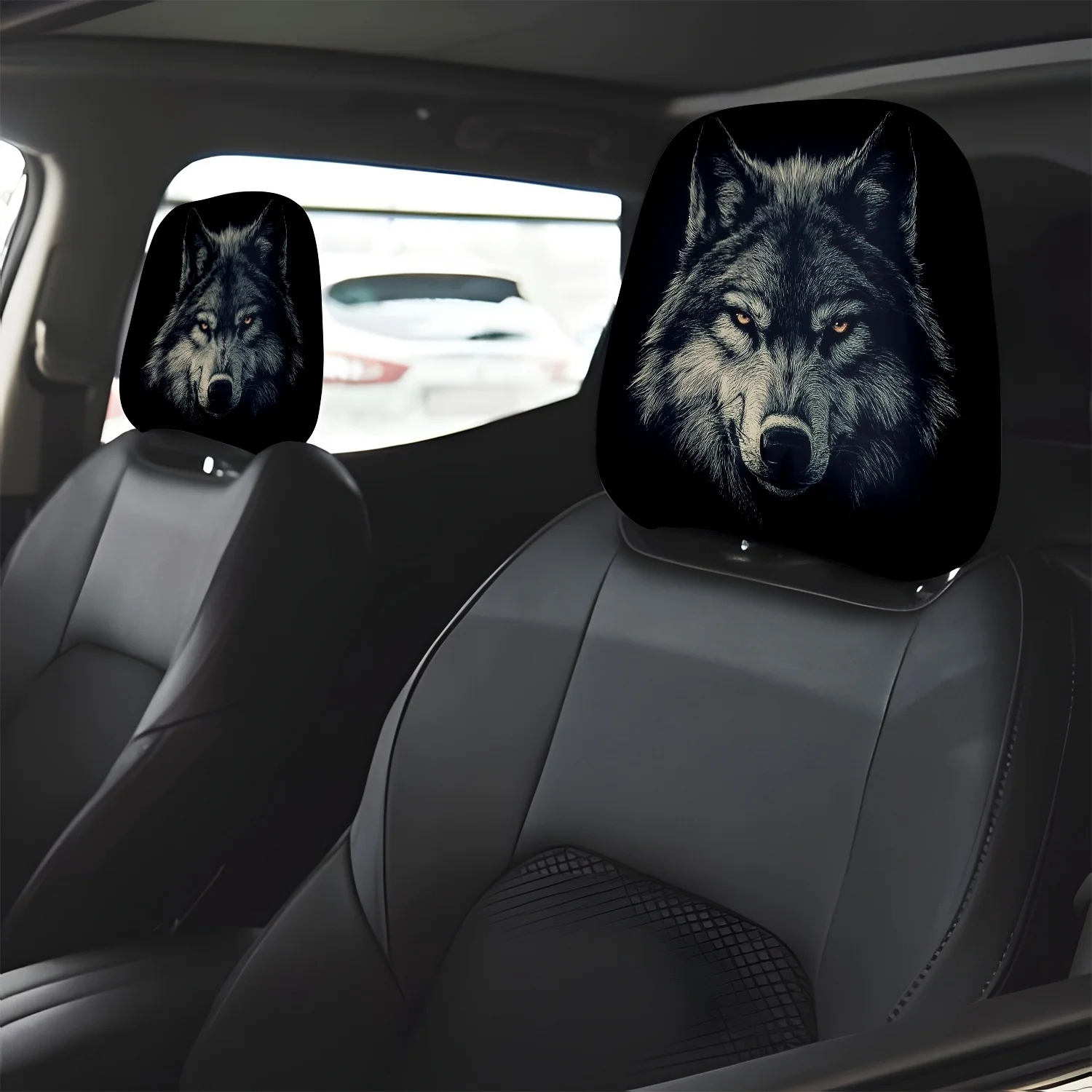 1pcs - Dark Night Wolf Eye Gaze Into The Abyss Printed  Headrest Covers, Cool Seat Accessory Protectors