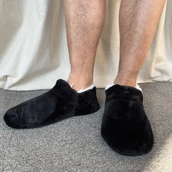 Mens Fluffy Slippers Sock House Winter Plus Size Plush Soft Comfy Floor Male Lazy Casual Indoor Home Flat Shoes Black Fuzzy Grip