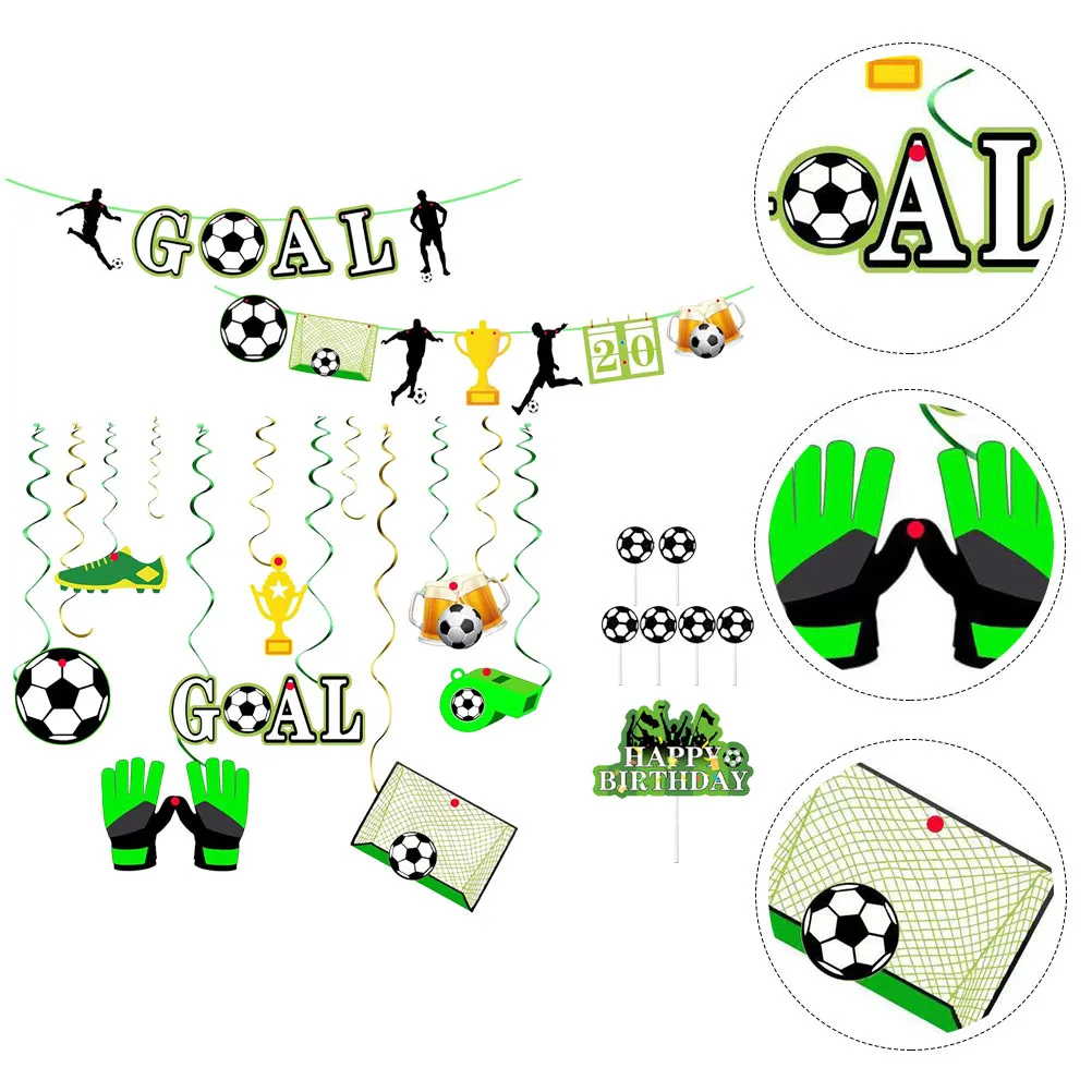 

1Set Football Themed Party Supplies Colorful Hanging Tags Banner Cake Picks for Soccer Birthday Party Decorations Festive