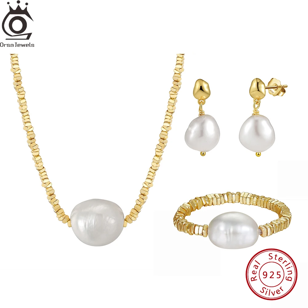 

ORSA JEWELS 14K Gold Freshwater Pearl Pendant Necklace Earrings Ring Bracelet 925 Sterling Silver Pearls Jewelry Set Girls GPN36