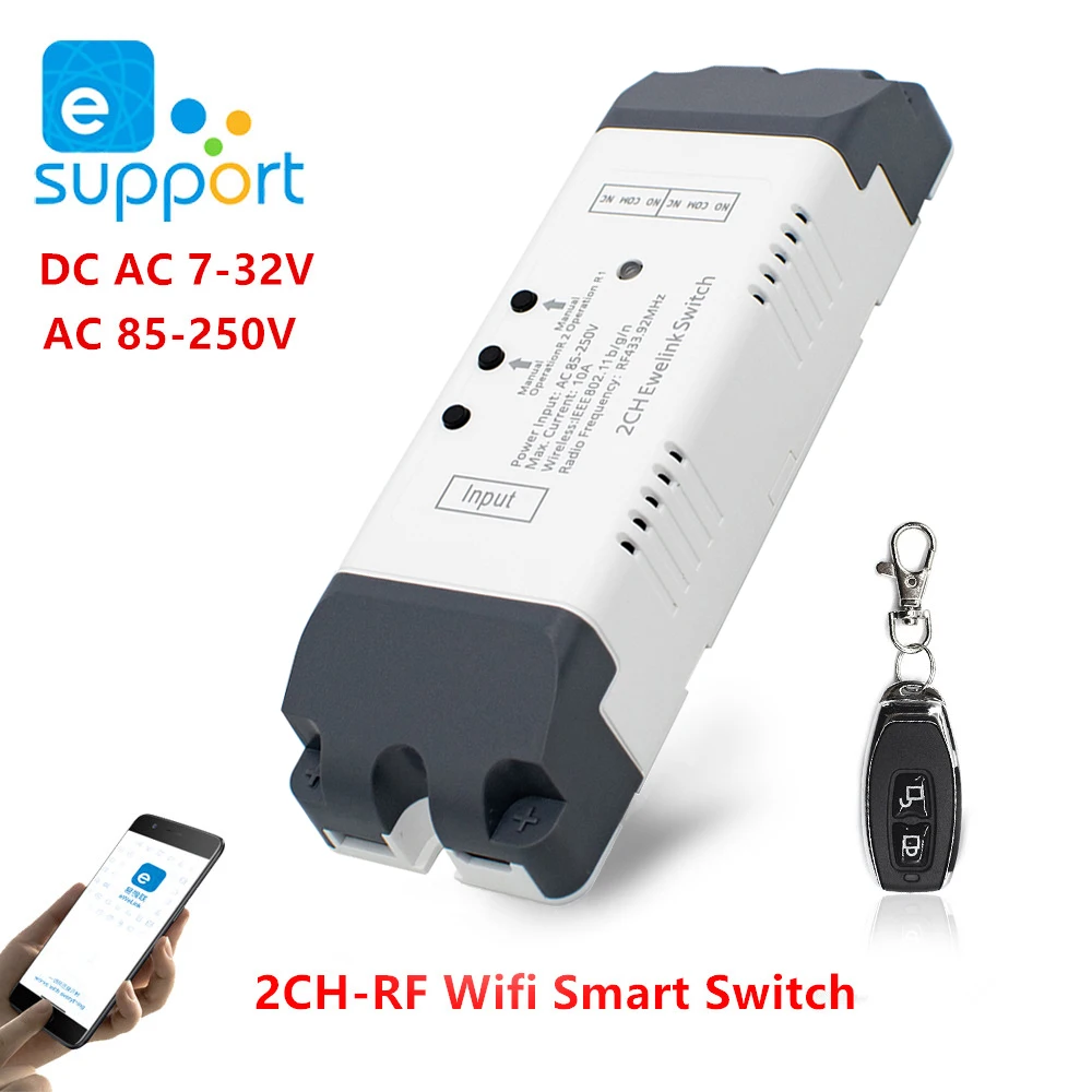 

2CH DC 12V 24V AC 220V WiFi Switch Smart Gate Garage Door Opener eWeLink APP 433mhz Remote Controller Supprot Alexa Echo Google