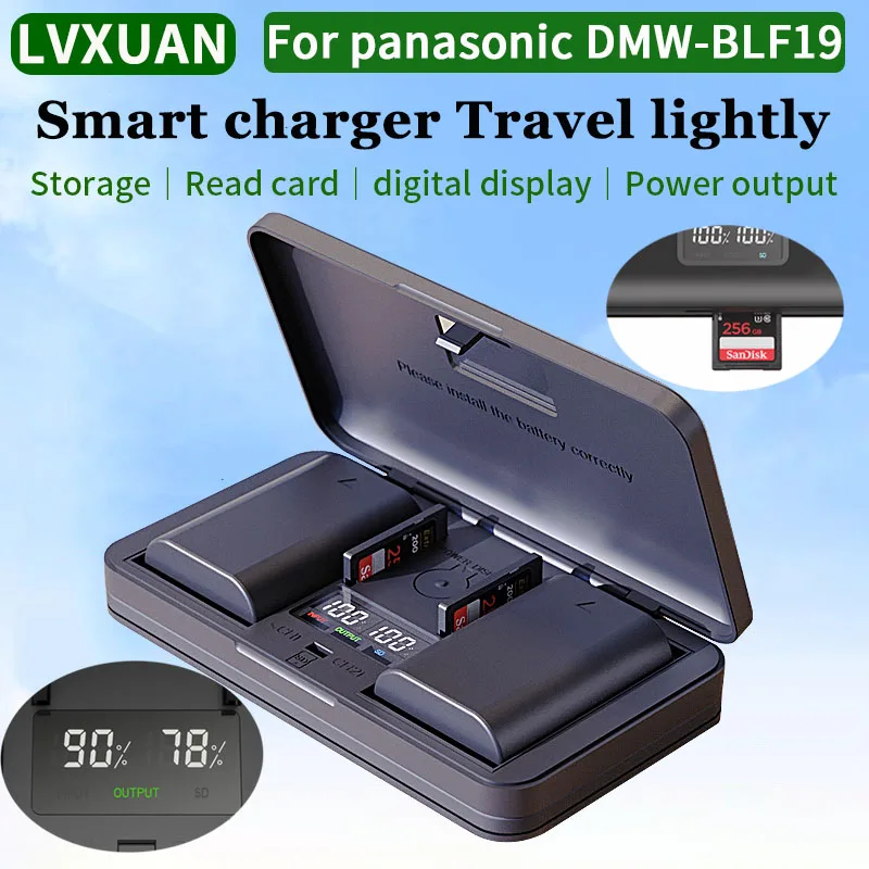 LVXUAN DMW-BLF19 blk22 Battrery Charger with SD Card Reading Function,For Panasonic DMC-GH3,GH3K,GH4,GH4K,GH5,GH5S,DC-G9 Cameras