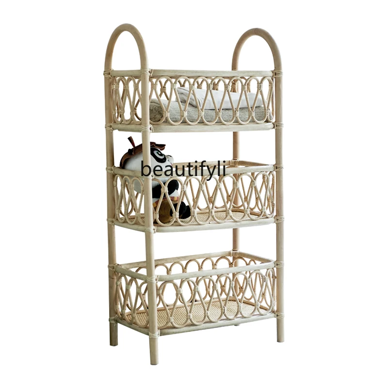 

Bookshelf Floor Simple Modern Storage Shelf Living Room Bookcase Multi-Layer Storage Shelf Rattan Shelf Display Shelf