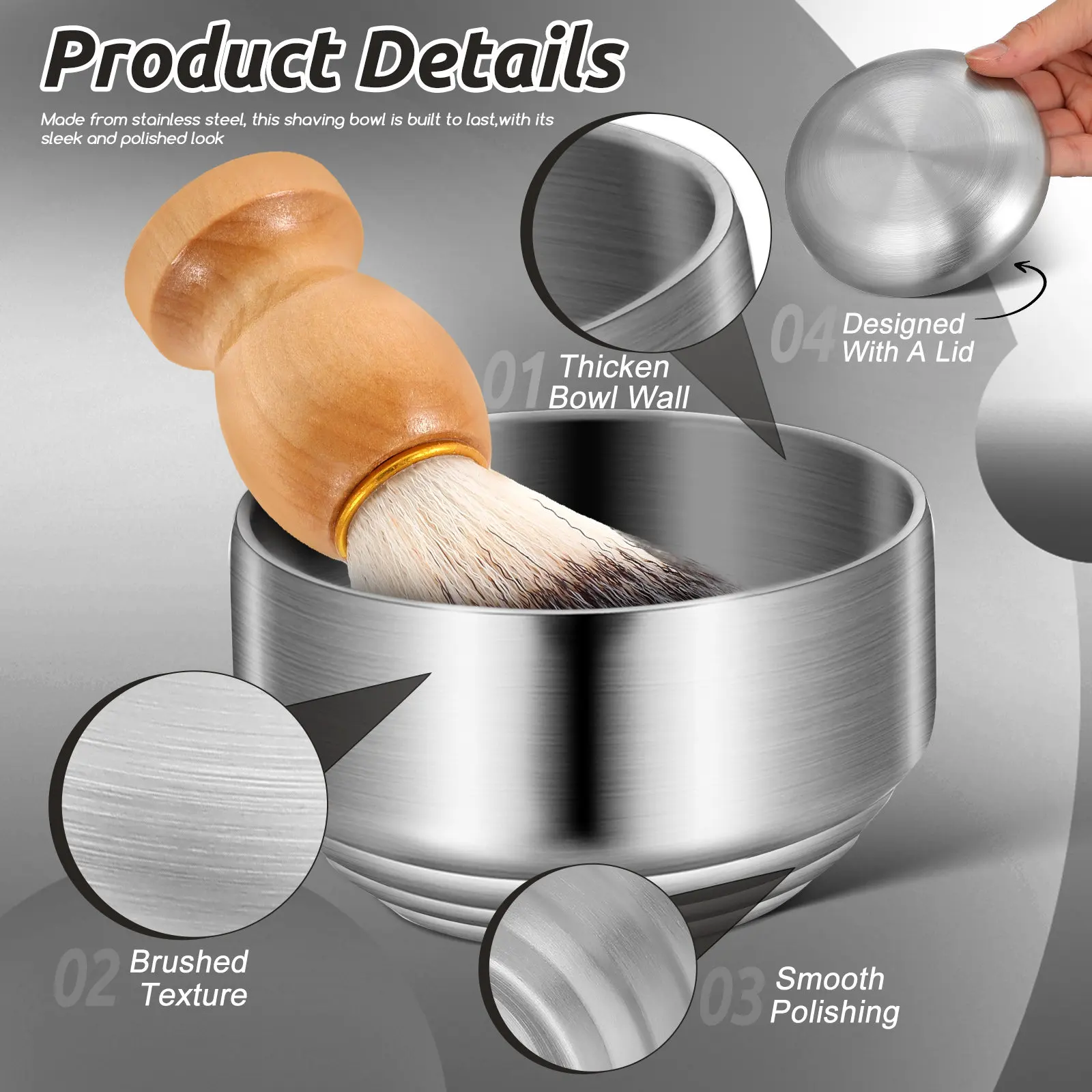 Stainless Steel Shaving Soap Bowl Lid Reusable Shave Cream Dish Men Shave Supply Household Shaving Tool Bathroom Decor