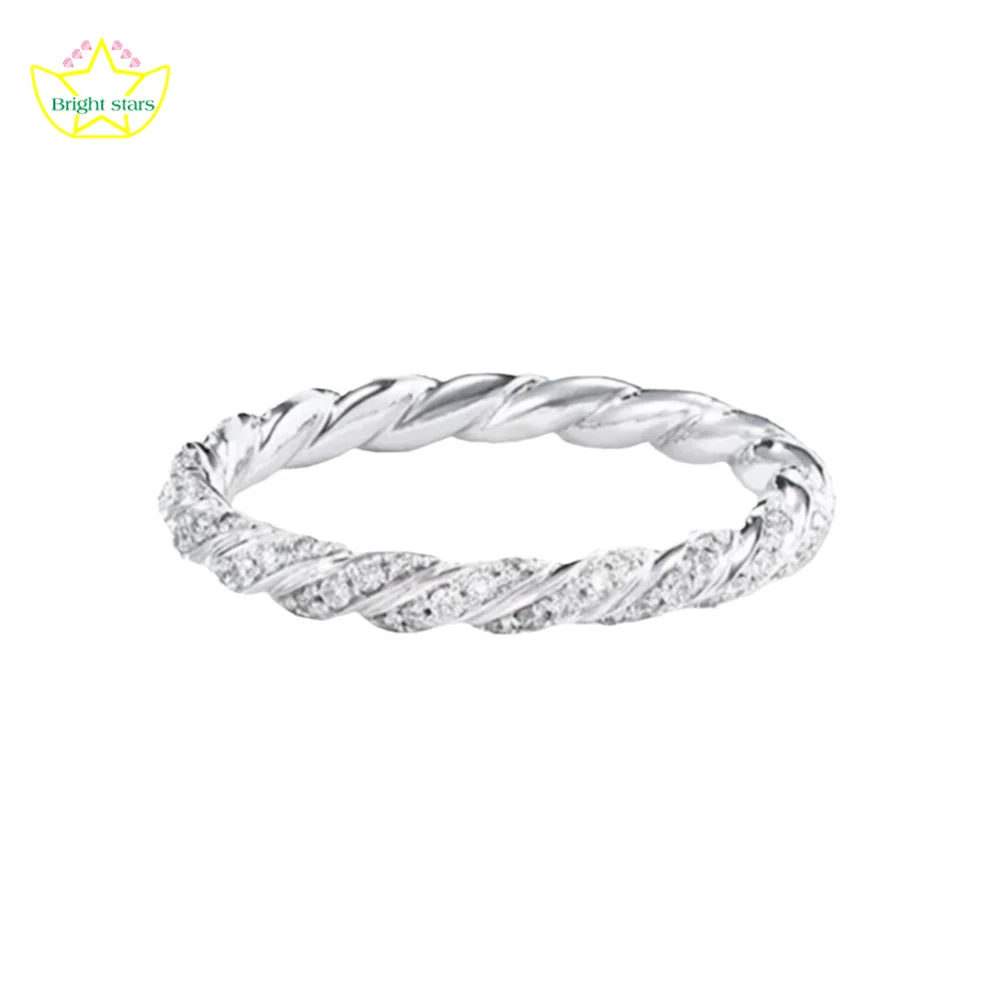 

Bright Stars S925 sterling silver twist simple fine ring stack ring full diamond rings