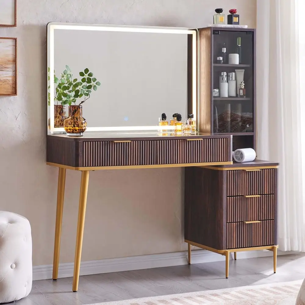 

T4TREAM luted Makeup Vanity Desk with 36" HD Lighted Mirror, 48" Big ern Vanity Desk with Mirror and Lights, Dring Table with 5