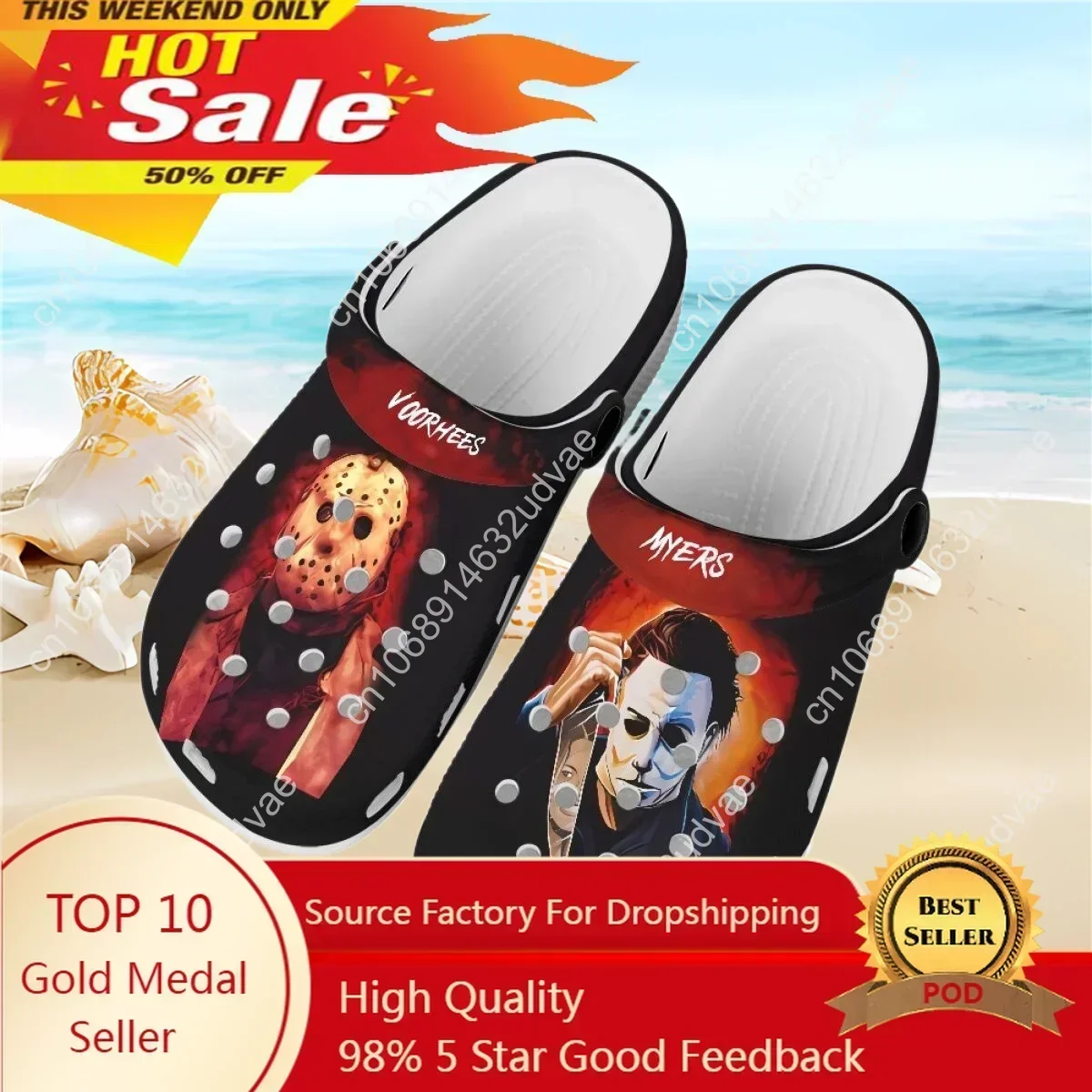 

Michael Myers Print Unisex Clogs Breathable Non-Slip Sandals for Women Men Halloween Horror Movie Adults Hole Shoes