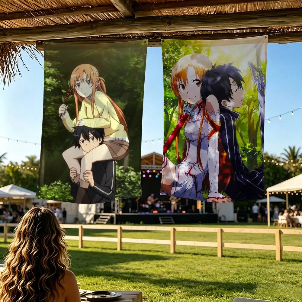 Kirito & Asuna Anime Flag Digital Printing Banner for Garage Wall Out Door Decoration