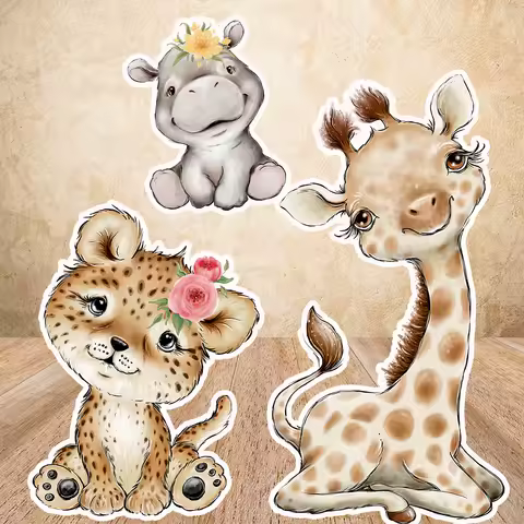 Watercolor Jungle Wildlife Kt Board Safari Giraffe CutOuts Baby leopard Cutout Props Birthday Party Stand Up Baby Shower Prop