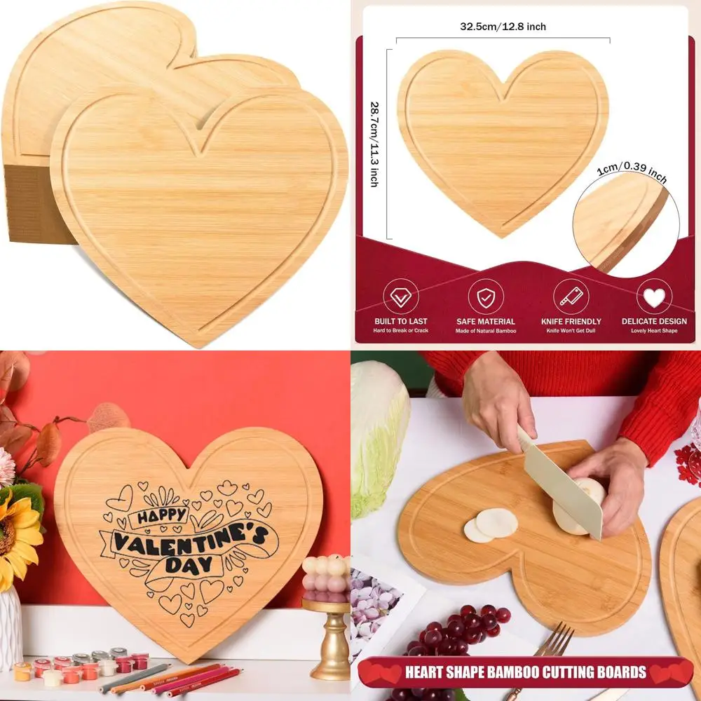 

Valentine's Day Bamboo Heart-Shaped Cutting Boards with Juice Groove, 12.8x11.3, Set of 12 for Kitchen & Wedding Gifts