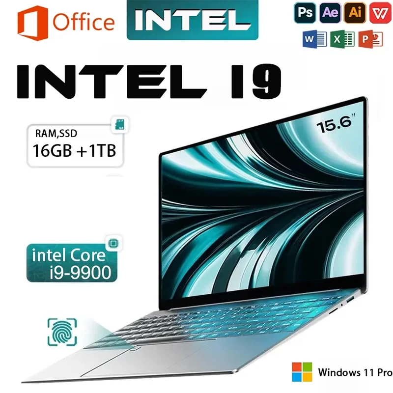 2026 NEW 15.6 Inch Windows 11 Pro Laptops Intel Core I9-9900 16GB RAM 1TB SSD Office Gamer Study Notebook Computer PC