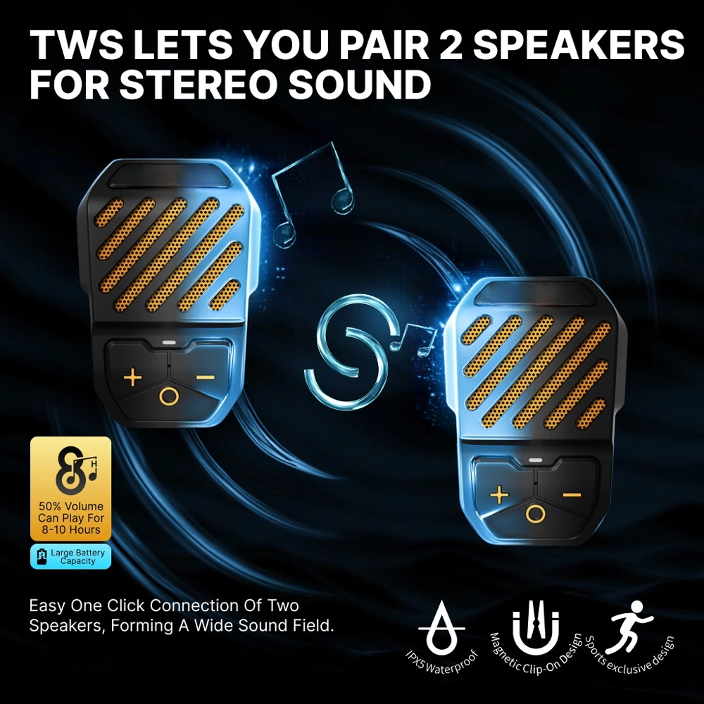 مشبك يمكن ارتداؤه على سمّاعات بلوتوث مكبر صوت محمول بلوتوث مع ميكروفون للمكالمات بدون استخدام اليدين وقت تشغيل 10 ساعات هدايا صغيرة للرجال