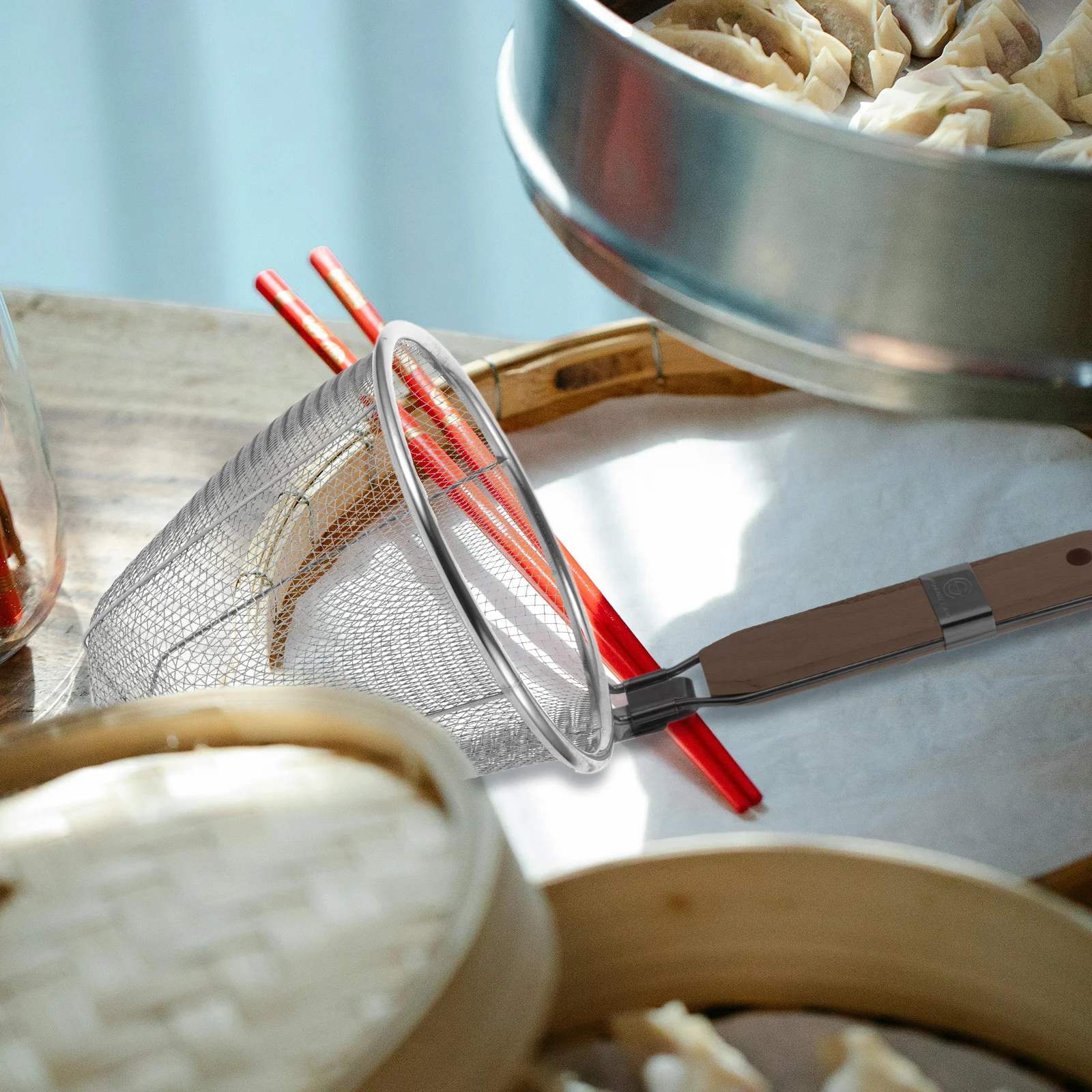 

Stainless Steel Mesh Pasta Basket Kitchen Noodle Strainer Hot Pot Colander Frying Food Filter Tool Cooking Utensil