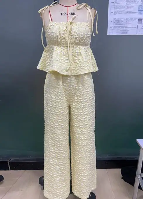 

Woman Fashion Trousers Outfits Two Piece Sets 2025 Summer New Style Casual Camisole Top & Wide Leg Pants Set In Women's Clothing