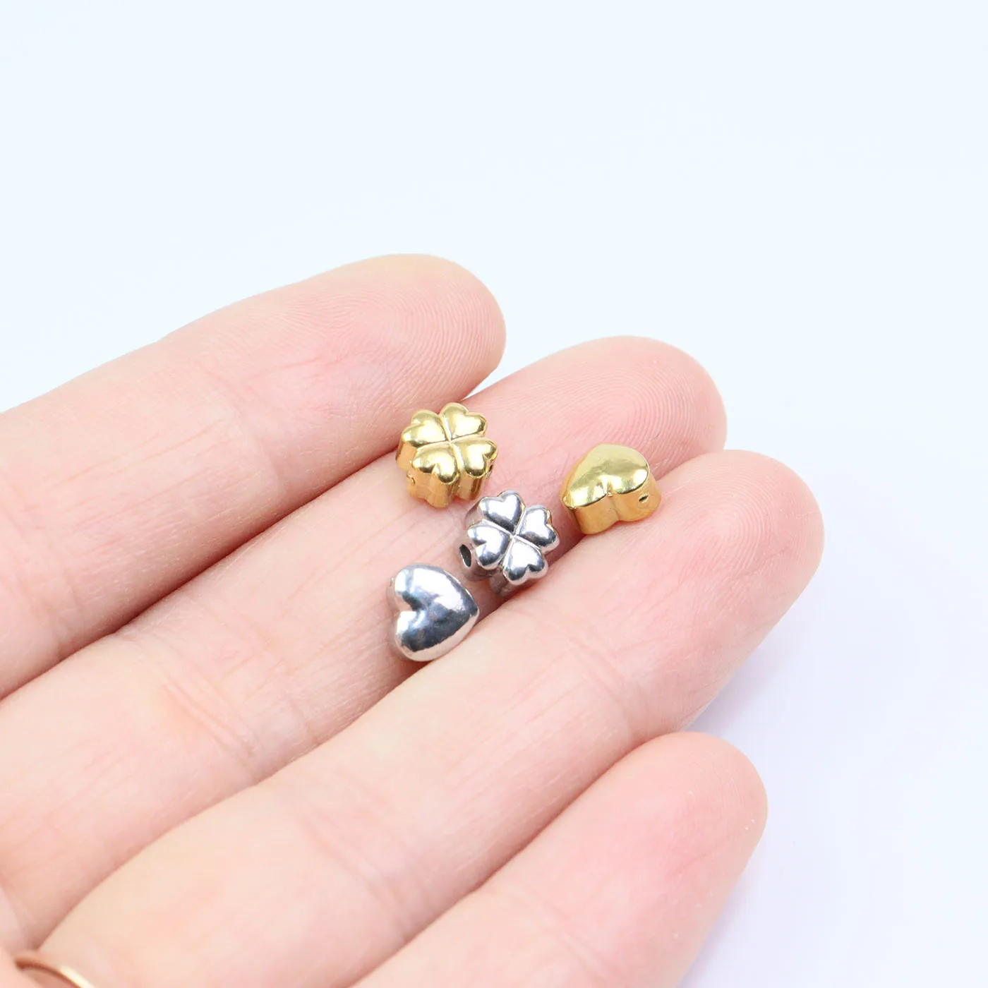 5pcs 316L Stainless Steel Big Hole Heart Leaf Anti Allergic Women Girl Charms Pendant DIY Jewelry WaterProof Vacuum Plate