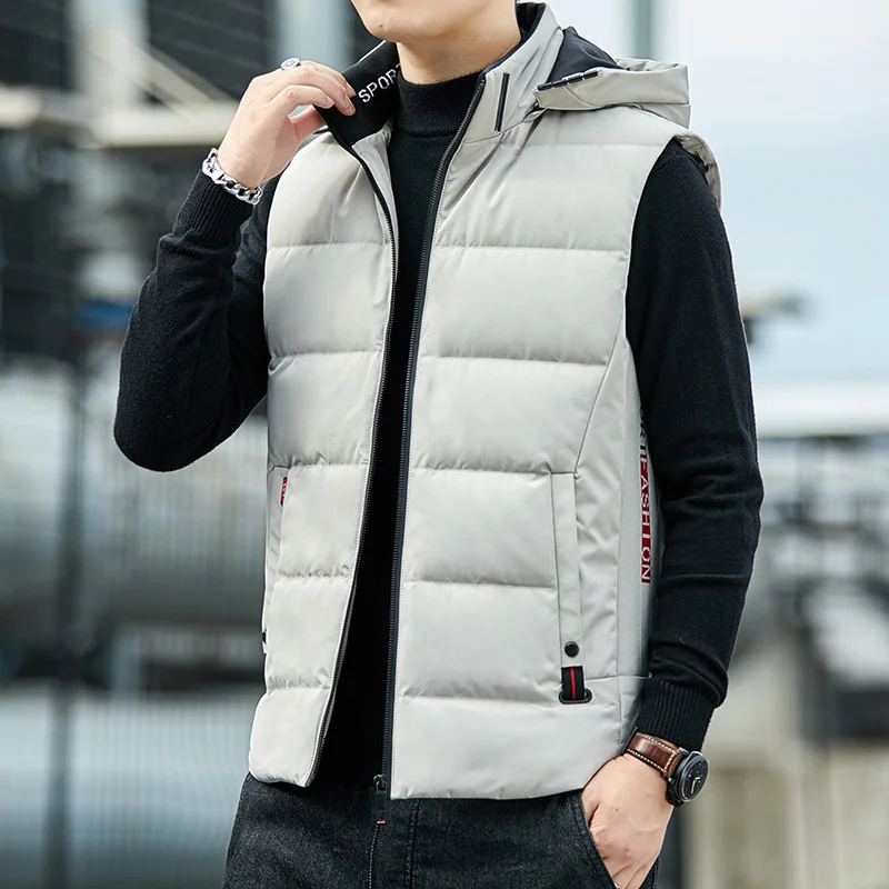 Warm Down Vest Hooded Detachable Warm Windproof Fashion Simple Design Loose Version Fabric Comfortable Skin-friendly Vest Coats