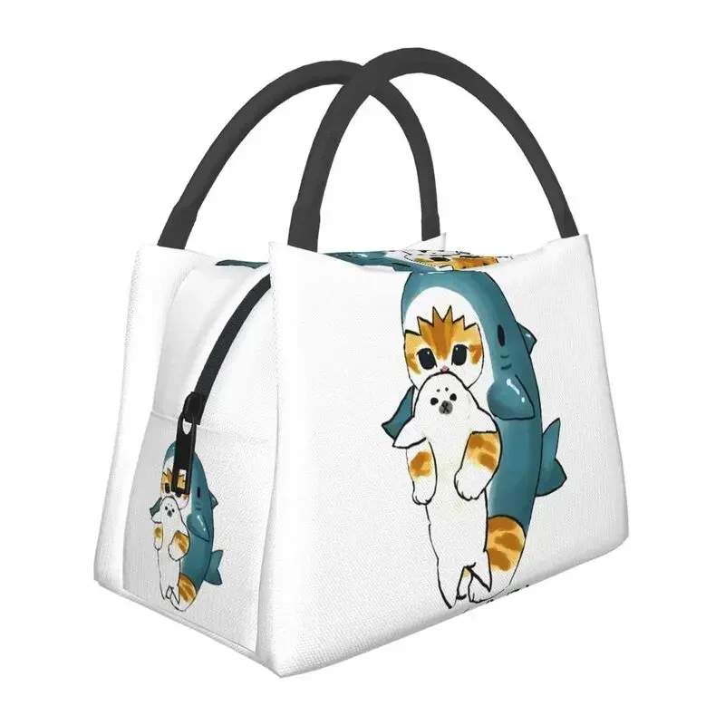 Cartoon Anime Animals Cat Shark Insulated Lunch Bag for Women Portable Thermal Cooler Lunch Box Office Picnic Travel