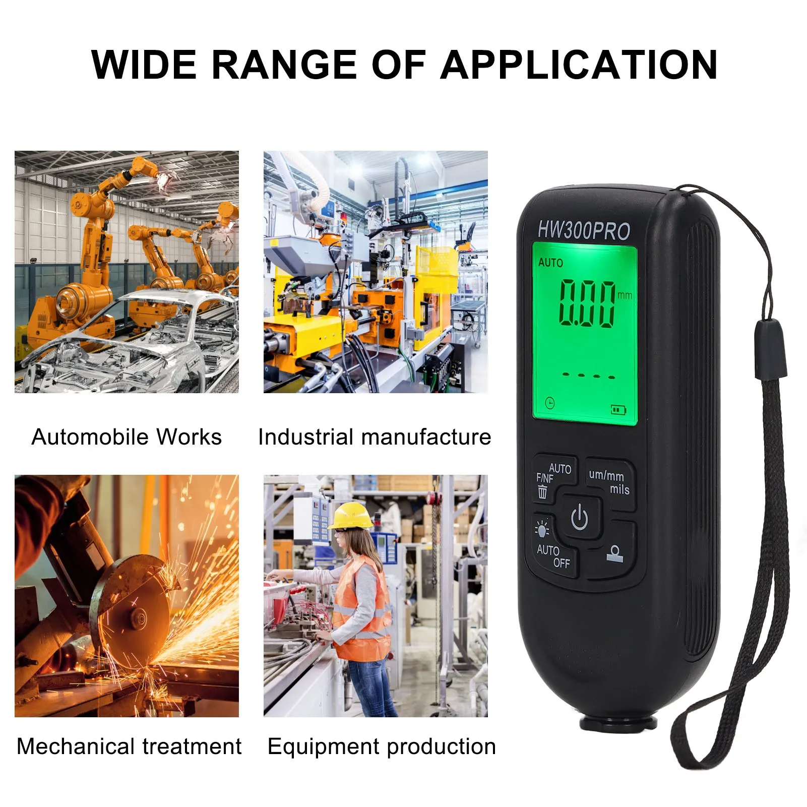 Digital Coating Thickness Gauge ABS with Portable Rope Automatic Shutdown Function Paint Coating Meter for Outdoor