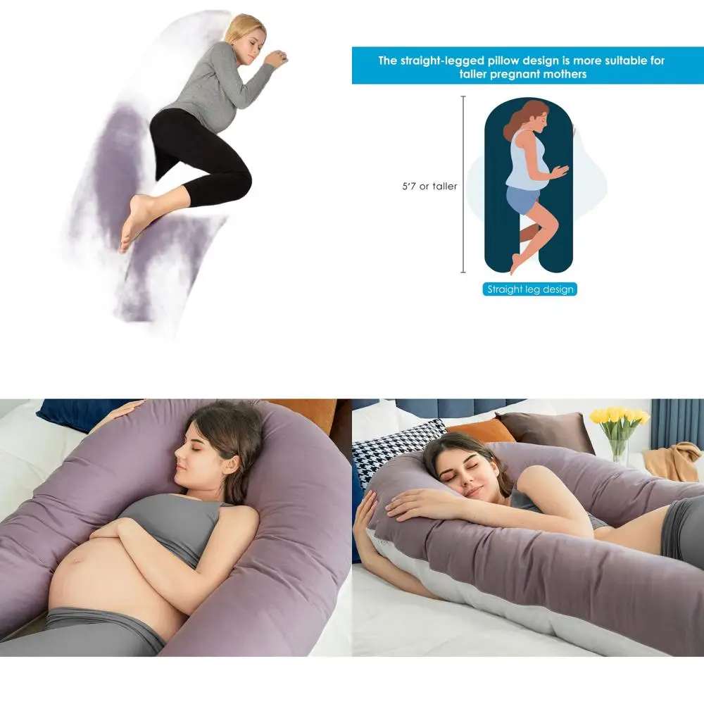 

65, U-образная подушка для беременных всего тела, комфортная поддержка сна для взрослых и мам, охлаждающий сатин, фиолетовый/белый