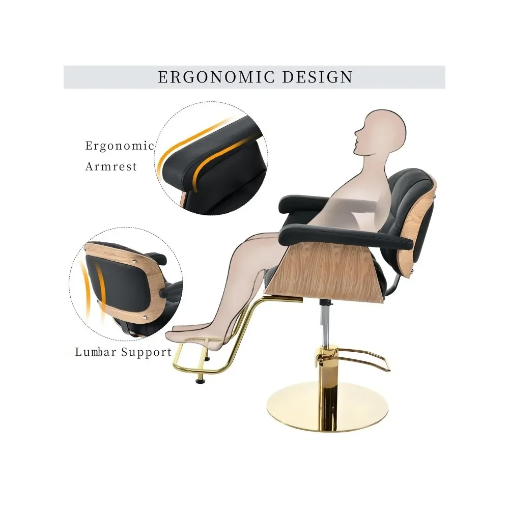 Reposapiés Interior para salón de belleza, silla con rotación de 360 °, reposabrazos ergonómico y soporte Lumbar, color negro