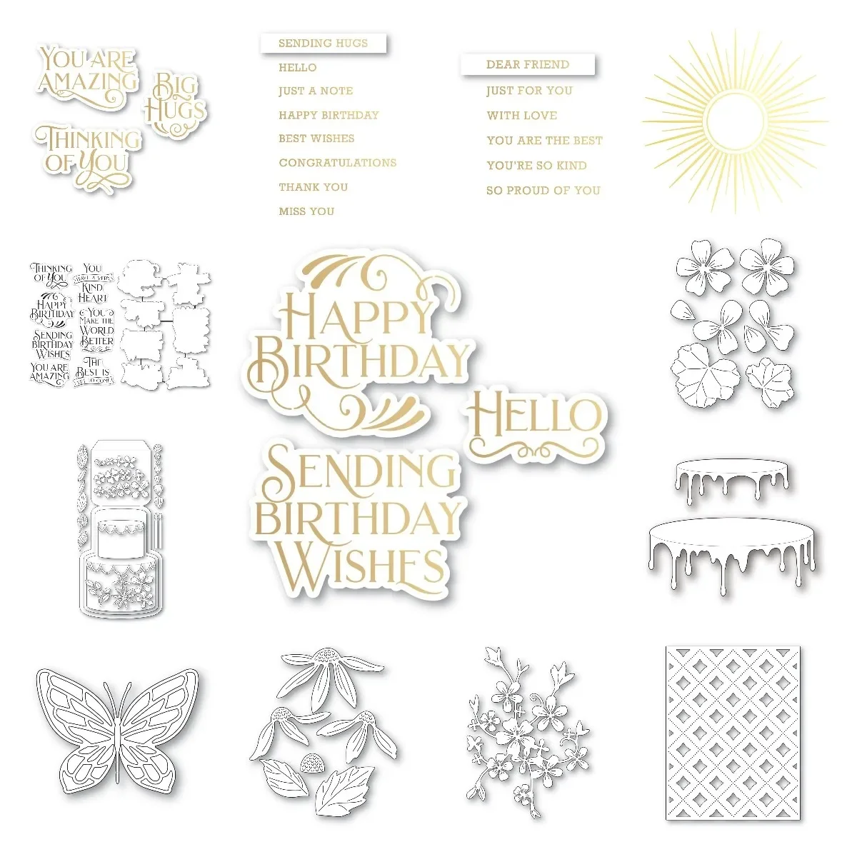 

New Happy Birthday Wishes Hot Foil Clear Stamps Metal Cutting Dies Scrapbook Diary Secoration Embossing Stencil Template