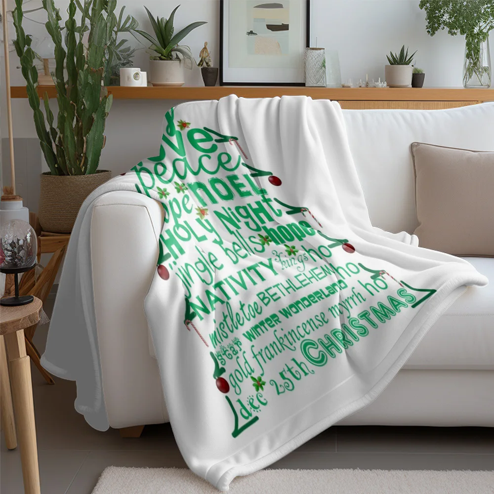 Festive Words Christmas Tree Fleece Blanket,Soft Plush Throw with Holiday Vocabulary for Cozy Winter Decor,Joy Love Peace Design