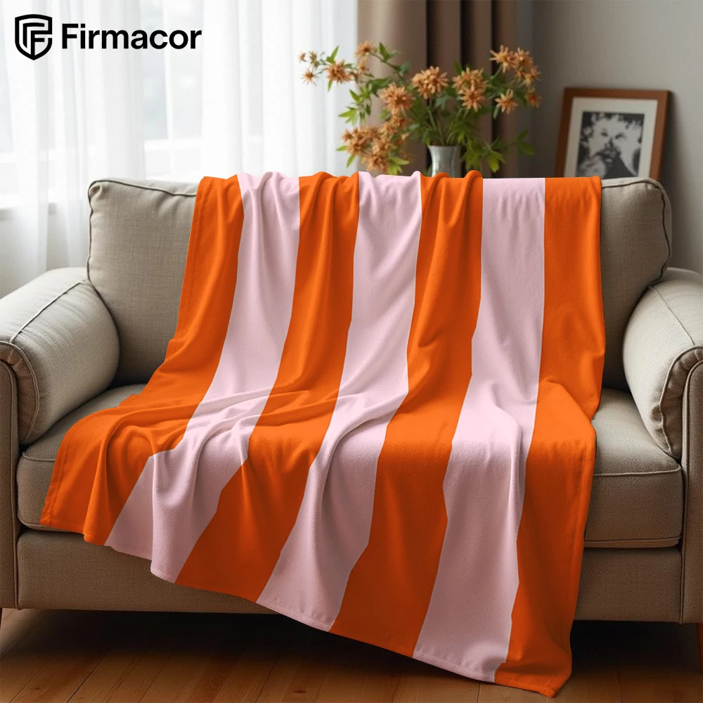 Orange & Blush Stripe Ultra Soft Sherpa Fleece Blanket Fluffy Warm Halloween Cozy Throw for Sofa Couch Bedroom Gift All season