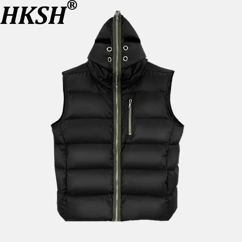 

HKSH Men's Shark Niche Design Eyelet Zipper Sleeveless Hooded Warm Down Jacket Punk Streetwear Vest Coats Chic Ins Women HK10931