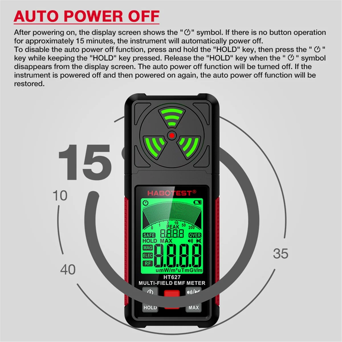 HABOTEST HT627 EMF Meter Professional Electromagnetic Field Radiation Detector Handheld Portable Radio Frequency Warn Meter