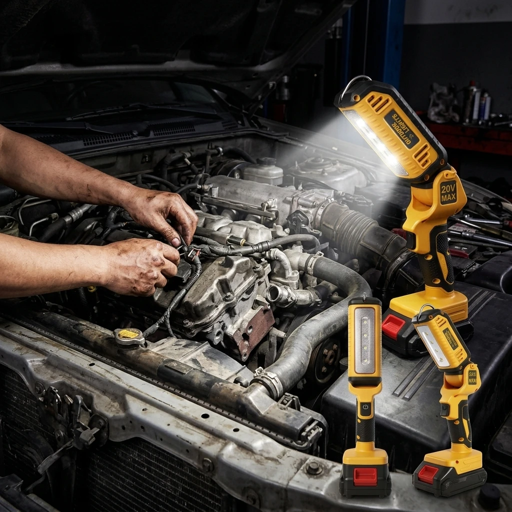 18V battery work light, tradie torch australia, cordless workshop lamp, construction inspection light, led handheld work torch, compatible with 18V lithium tool battery, camping emergency light, skin only work light no battery