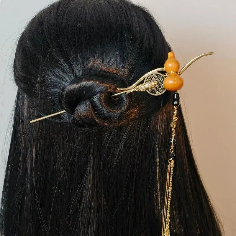 1 PC สไตล์จีน Gourd พู่ผมสําหรับผู้หญิงโลหะตะเกียบ Hanfu Hairpin โบราณสไตล์อุปกรณ์เสริมผม