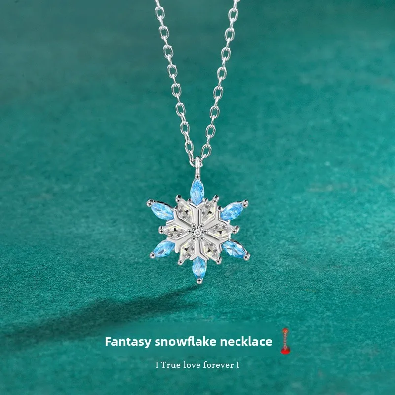 S925 Silver Platinum-Plated D-Color Moissanite Snowflake Pendant Necklace for Women