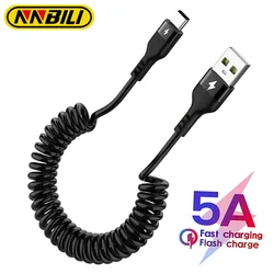 5A 66W USB Type C Spring Car Fast Charging Cable For Xiaomi Redmi POCO Samsung Realme Fast Charge Date Cable For iPhone Micro 3A