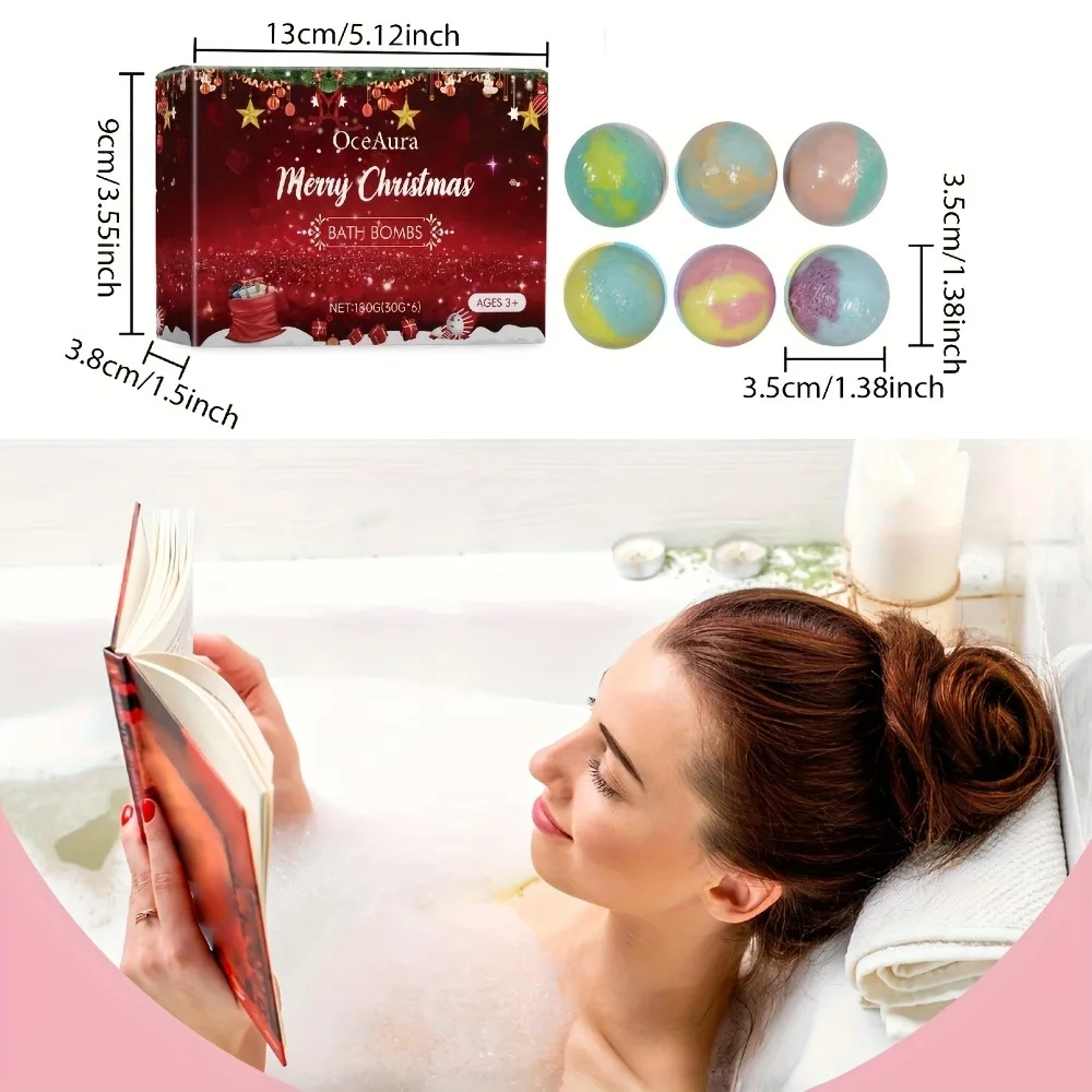 6pcs Festive Christmas Bath Bombs Gift Set, 30g Vibrant Colors Bath Salt Ball, Perfect Foam Bubble Balls for Relaxing Bath Time