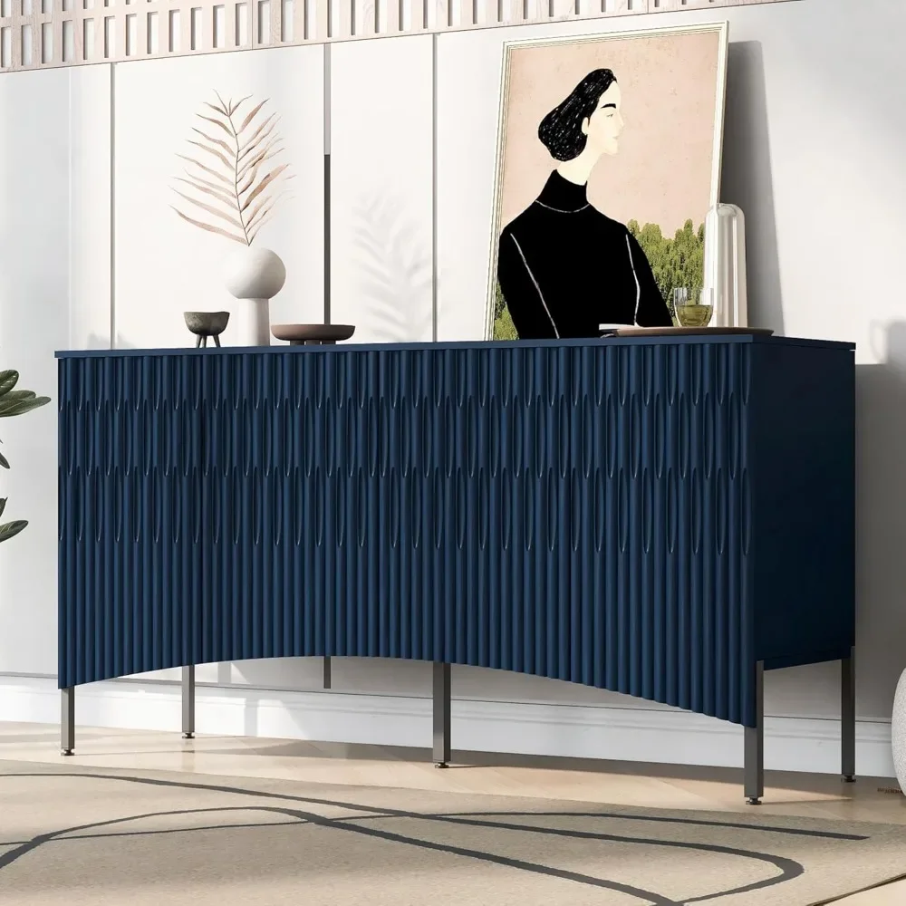 

Sideboard Buffet Cabinet with Storage - 4 Door Modern Cupboard with Adjustable Shelves | Stylish Blue Console Table