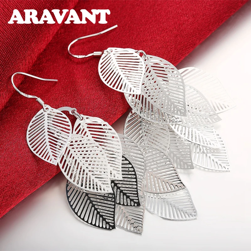 

Aravant 925 Silver Leaves Long Drop Earrings For Women Fashion Jewelry