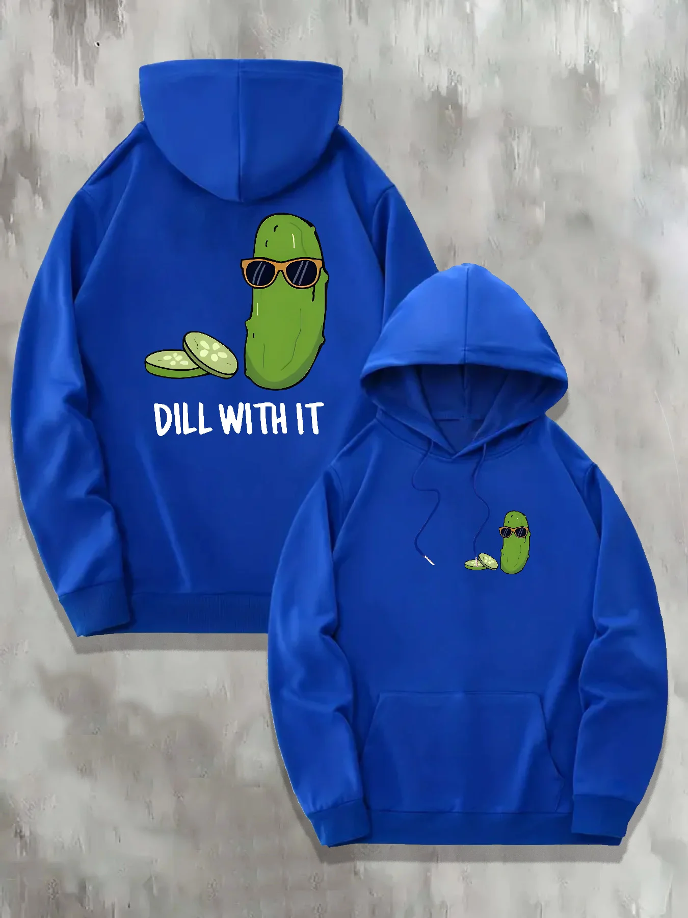 [Sweat con cappuccio grafico Dill Pickle] Felpa con cappuccio grafica Dill Pickle da 1 pezzo - Pullover casual in tessuto lavorato a maglia di poliestere con motivo geometrico - Reg