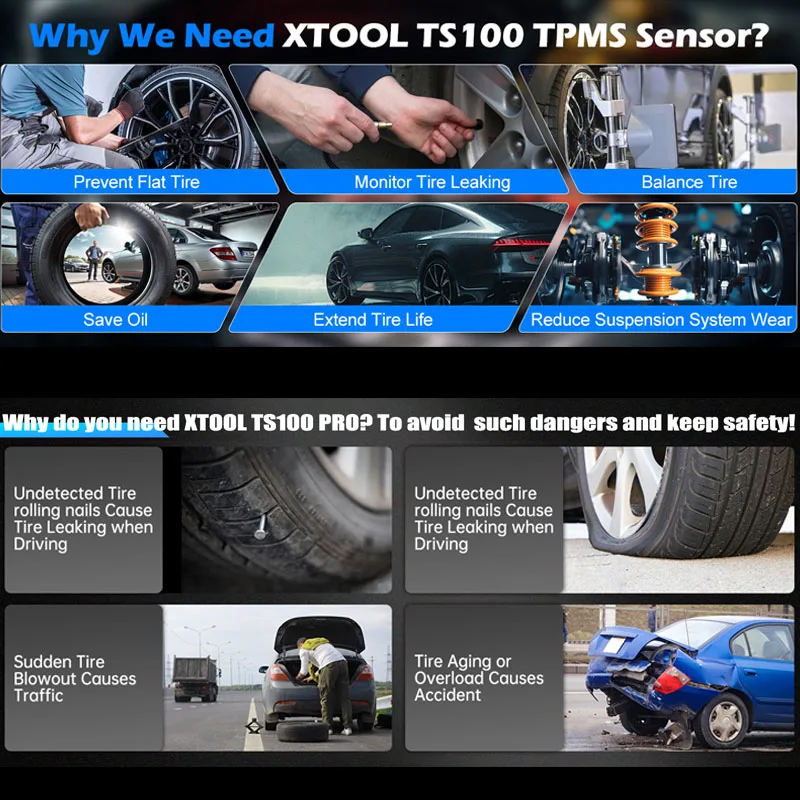 XTOOL TS100 PRO 2in1 SENSOR 315MHz 433MHz TS100Pro TPMS Sensor Tire Repair Pressure Monitor Tester Programming For XTOOL TP150