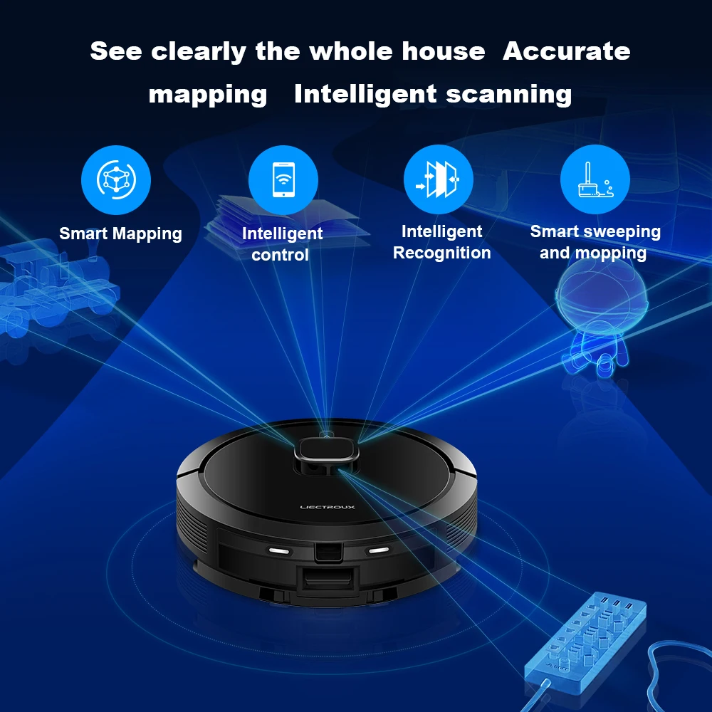 Liectroux G7 LDS Robot Vacuum Cleaner & Mop Combo,Self Empty,Laser Lidar,Multi-floor Map,6.5KPa,Smart Home Wet Dry Appliance