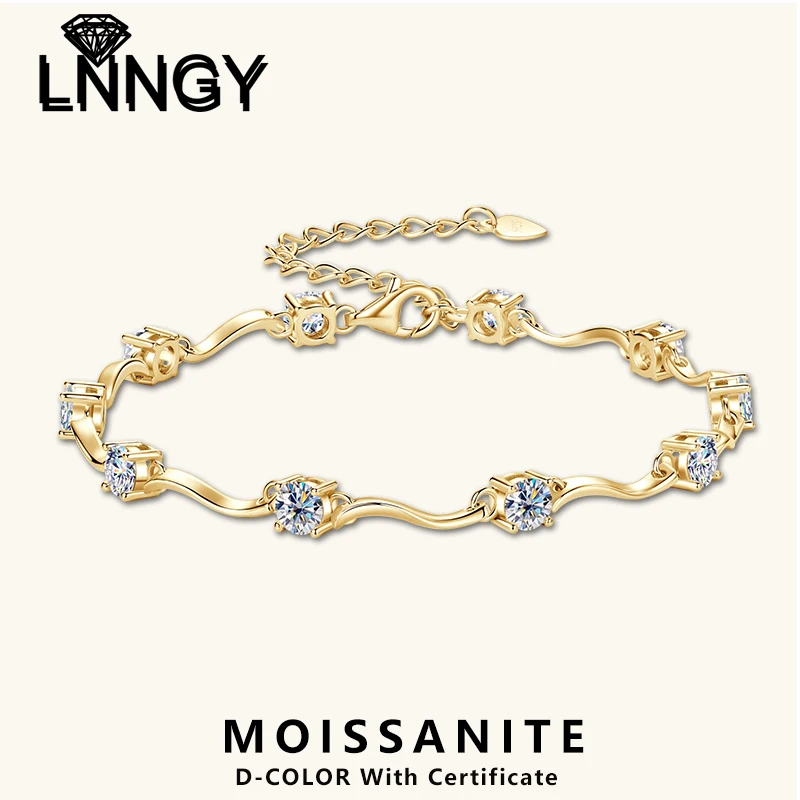 

Lnngy Certified 4MM 0.3CT Moissanite Charm Bracelet for Women Real 925 Sterling Silver Ribbon Design Chain Bracelets Jewelry