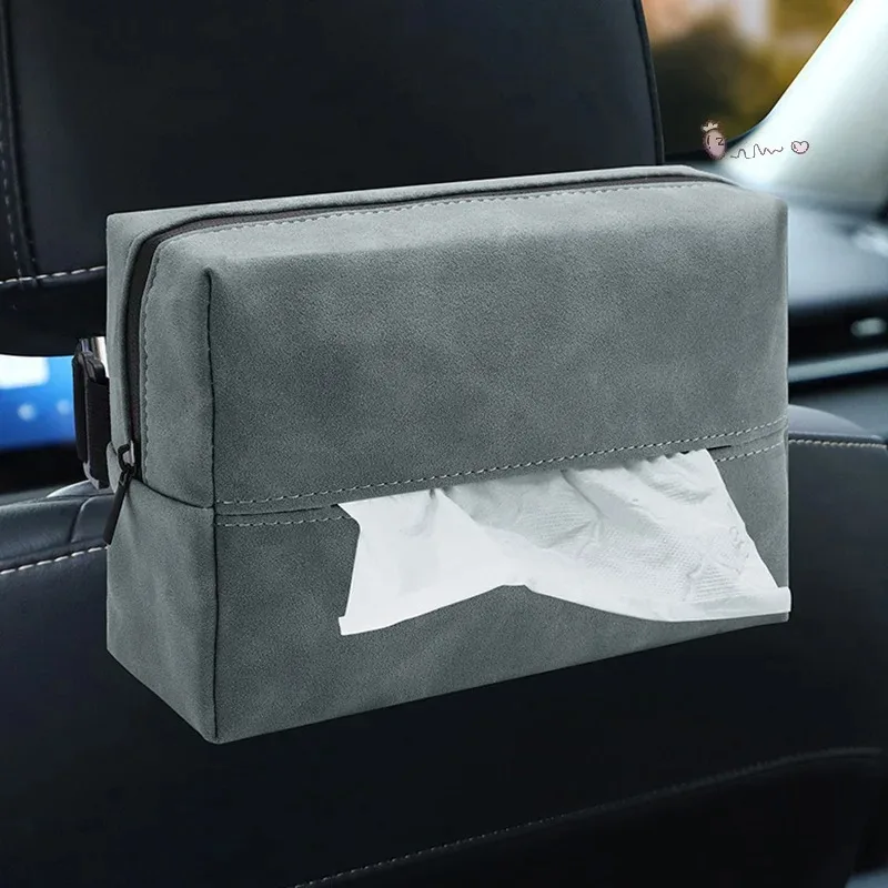 

Car Tissue Box Holder Nappa Leather Car Center Console Armrest Napkin Box Sun Visor Backseat Tissue Case With Fix Strap