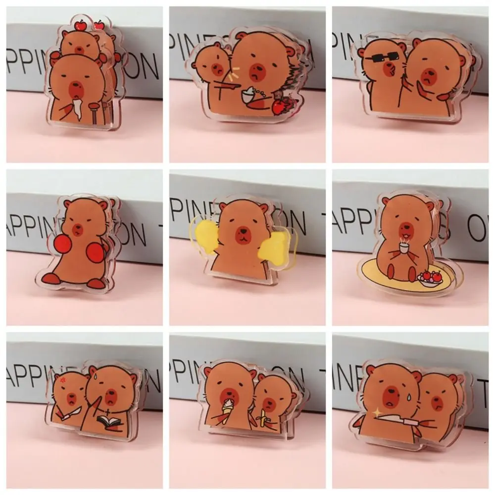 9 pçs dos desenhos animados capivara pp clipe mini dupla face dos desenhos animados clipe de memorando foto braçadeira organizador de mesa clipe de papel acrílico estudante