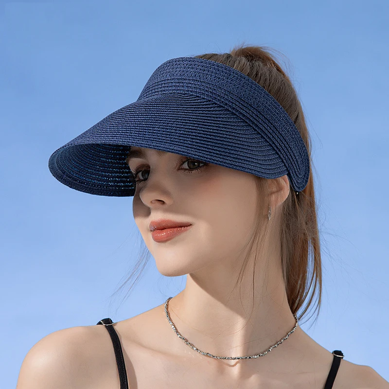 Sombrero de paja con visera grande para mujer, gorra de golf G37, visera al aire libre, visera superior vacía, lengua de pato, primavera y verano