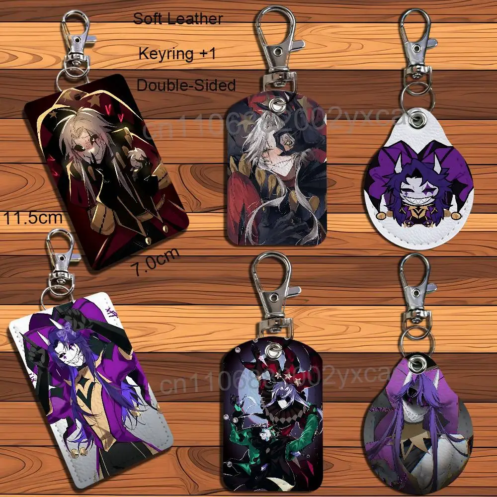 

purple Jester Pierrot Freak Circus Rectangle ID Card Case Keychain Access Card Bag Key Tag Ring Leather Holder Key Ring Access