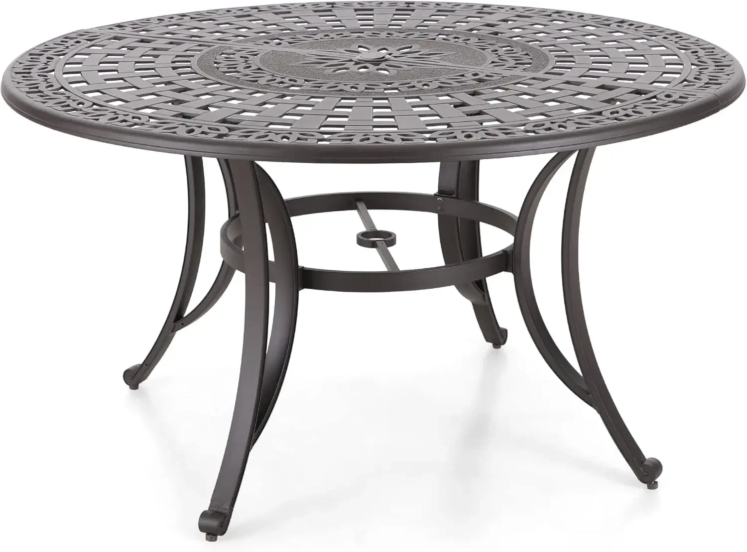 Sophia&William Outdoor Dining Table 6-person Round Cast Aluminum Terrace Tavern Table with 2.2-inch Umbrella Hole