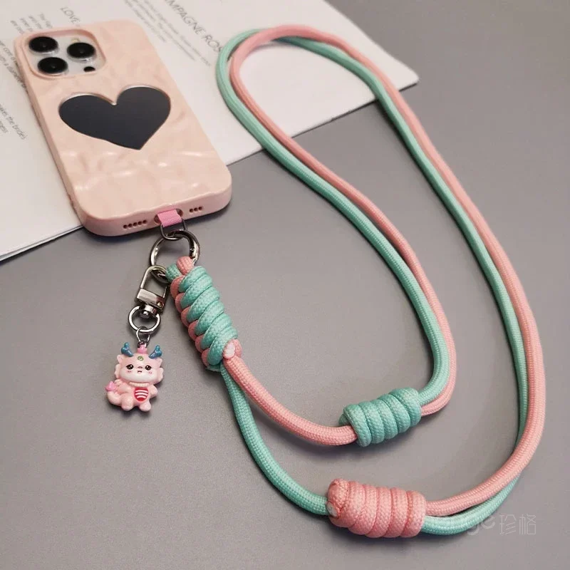 Adjustable Woven Cross-body Hanging Neck Dual-purpose Mobile Phone Lanyards with Anti Loss and Cute Pendant Phone Charms