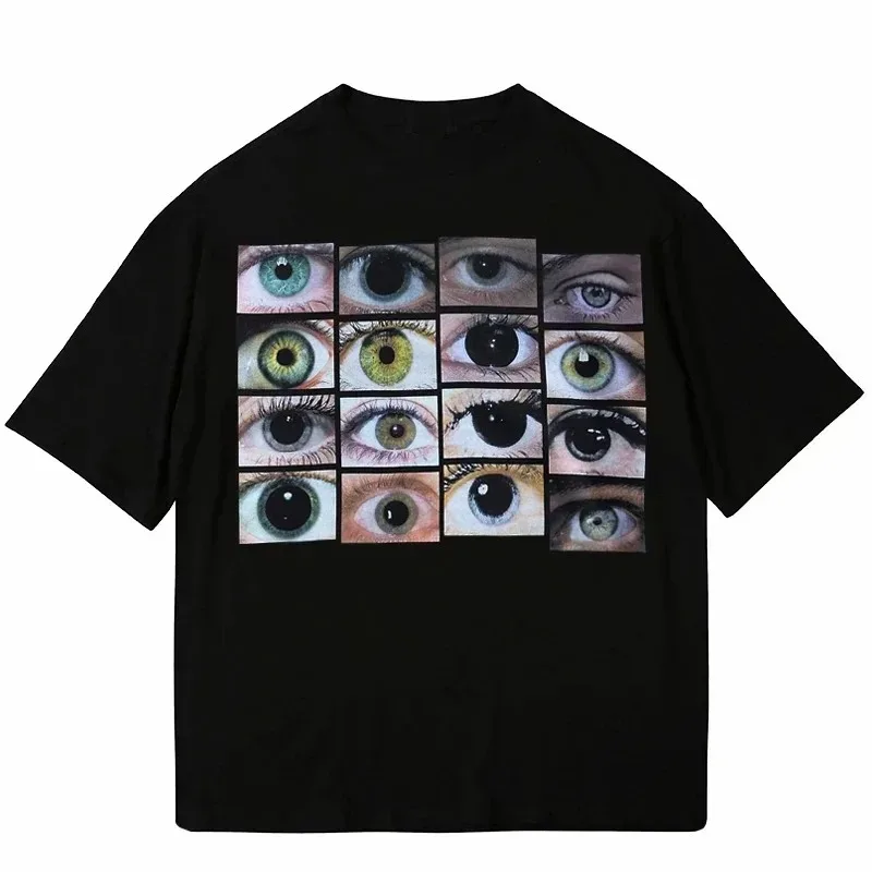 Men's summer clothing hip-hop street T-shirt Eyes printed Harajuku Y2K T-shirt cotton casual shirt short sleeved top T-shirt